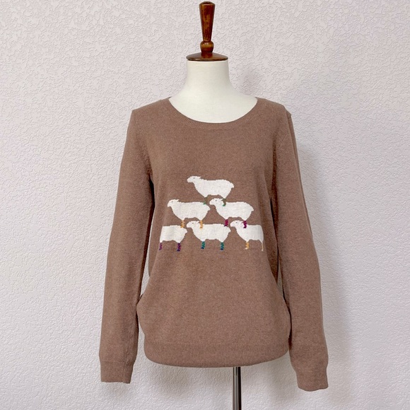 Madewell Sweaters - Madewell Wallace tan stacked sheep motif scoopneck pullover sweater